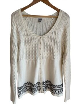 Nevada SOFT Winter Cardigan Girls L Womens M White Button Up Sweater Holiday